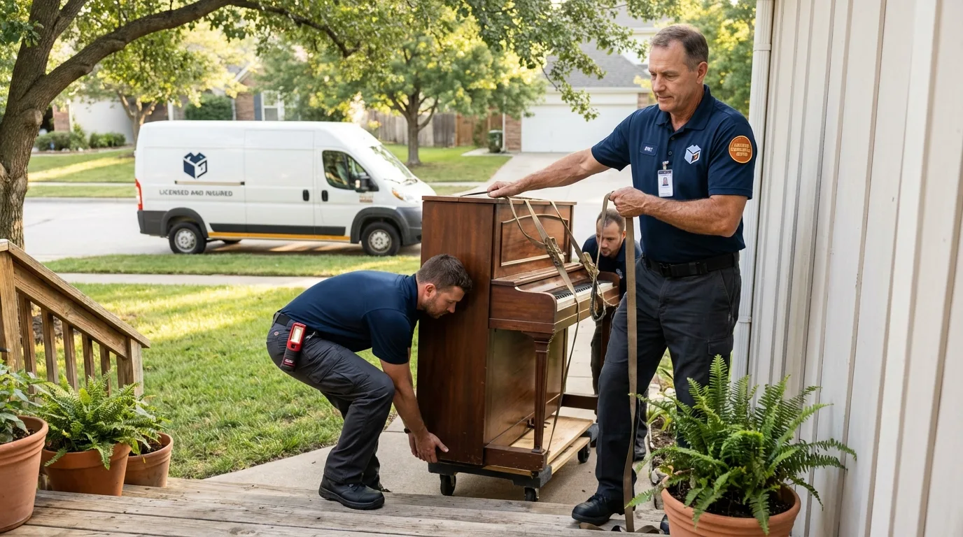 Licensed piano movers securing grand piano in Carson City, NV