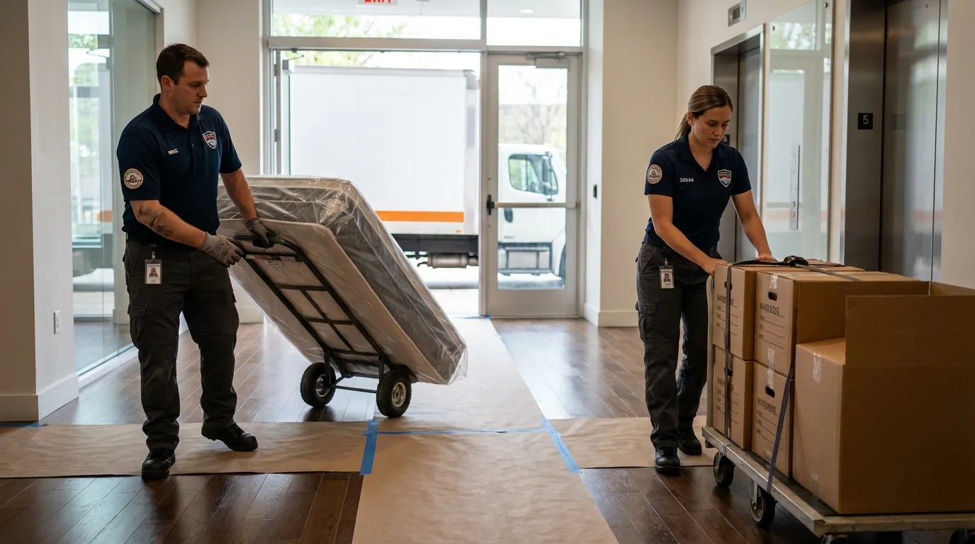 Professional apartment movers loading elevator in Carson City, NV